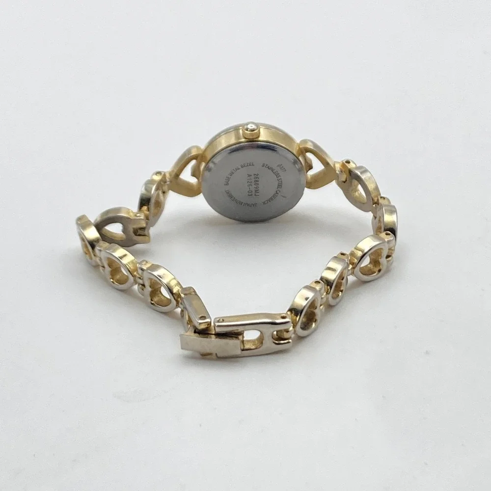 Vintage Women's Watch Heart Links Silver Gold Tone 21mm New Battery SMALL 6